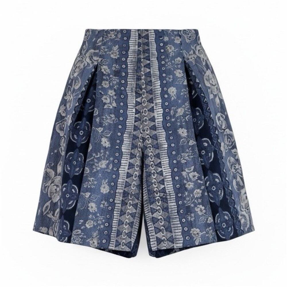 NWT Maggie Lawrence Women's Blue Floral Rayon Shorts L Comfy Hippie